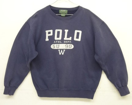 画像1: 90'S RALPH LAUREN "POLO COUNTRY" クルーネック スウェットシャツ ナス紺 (VINTAGE)