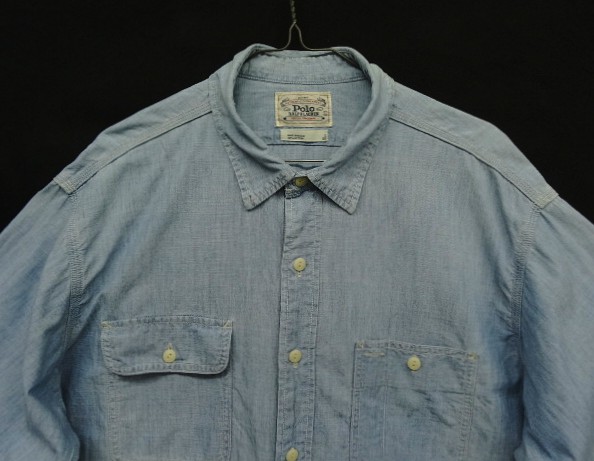 画像: 80'S RALPH LAUREN "白タグ" 猫目ボタン シャンブレーシャツ ブルー (VINTAGE)