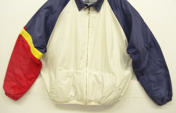 画像: 90'S RALPH LAUREN チンスト付き 裏地フリース ドリズラージャケット ネイビー/ホワイト/レッド (VINTAGE)
