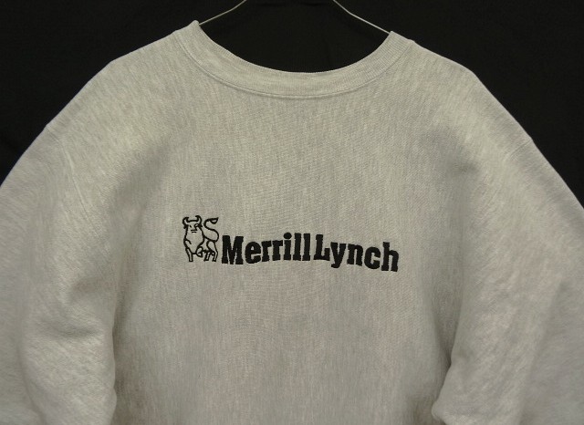 画像: 90'S CHAMPION "MERRILL LYNCH" 刺繍タグ リバースウィーブ グレー USA製 (VINTAGE)