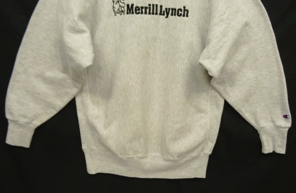画像: 90'S CHAMPION "MERRILL LYNCH" 刺繍タグ リバースウィーブ グレー USA製 (VINTAGE)