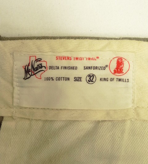 画像2: 60'S McNAIR'S "STEVENS TWIST TWILL" ボタンフライ コットン100% チノパンツ カーキ (VINTAGE)