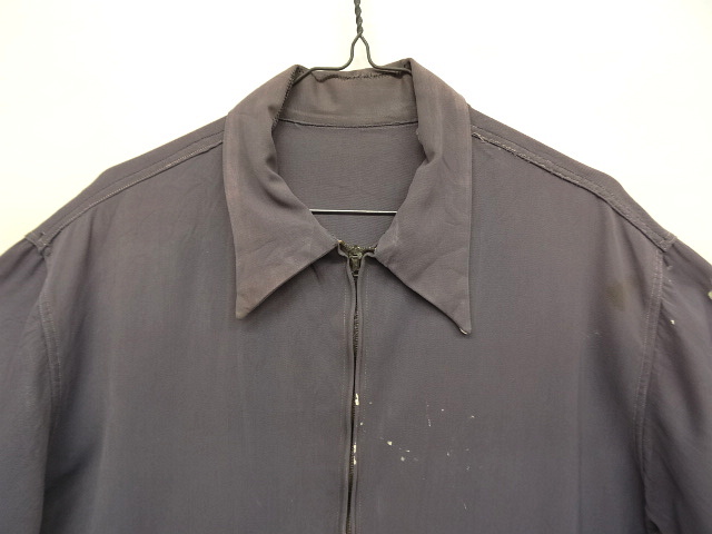 画像: 50'S UNKNOWN レーヨンギャバジン ドリズラージャケット CROWNジップ ナス紺 (VINTAGE)