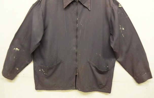 画像: 50'S UNKNOWN レーヨンギャバジン ドリズラージャケット CROWNジップ ナス紺 (VINTAGE)