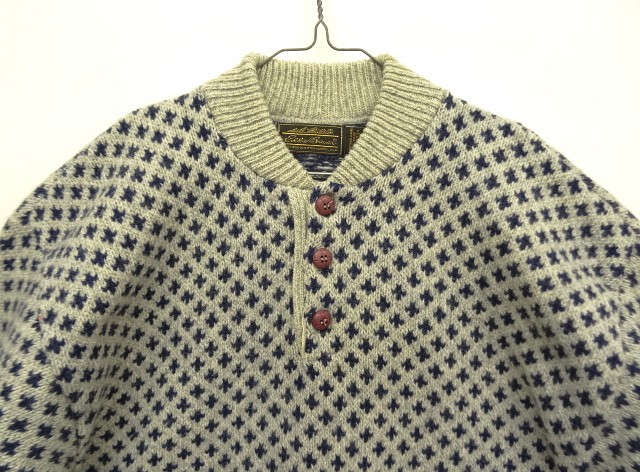 画像: 80'S EDDIE BAUER 黒タグ ヘンリーネック セーター 総柄 USA製 (VINTAGE)