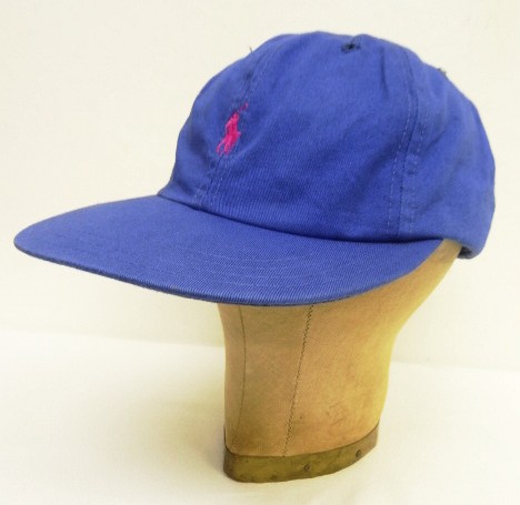 画像1: 90'S RALPH LAUREN ロゴ刺繍 ベースボールキャップ ブルー USA製 (VINTAGE)