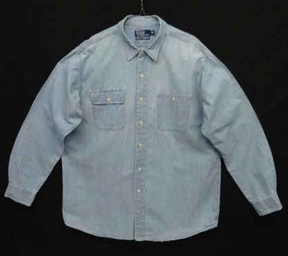 画像1: 90'S RALPH LAUREN "DUNGAREE WORKSHIRT" 猫目ボタン シャンブレーシャツ ブルー (VINTAGE)