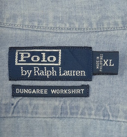 画像2: 90'S RALPH LAUREN "DUNGAREE WORKSHIRT" 猫目ボタン シャンブレーシャツ ブルー (VINTAGE)