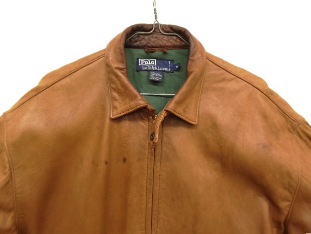 画像: 90'S RALPH LAUREN 胸ロゴ無し チンスト付き 裏地付き レザー ドリズラージャケット ブラウン (VINTAGE)