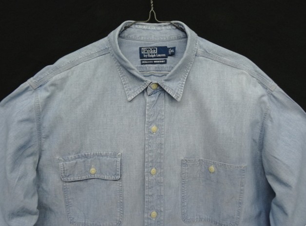 画像: 90'S RALPH LAUREN "DUNGAREE WORKSHIRT" 猫目ボタン シャンブレーシャツ ブルー (VINTAGE)