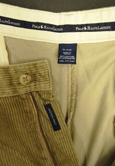 画像2: 90'S RALPH LAUREN "ANDREW PANT" ツープリーツ 太畝 コーデュロイパンツ タン (VINTAGE)