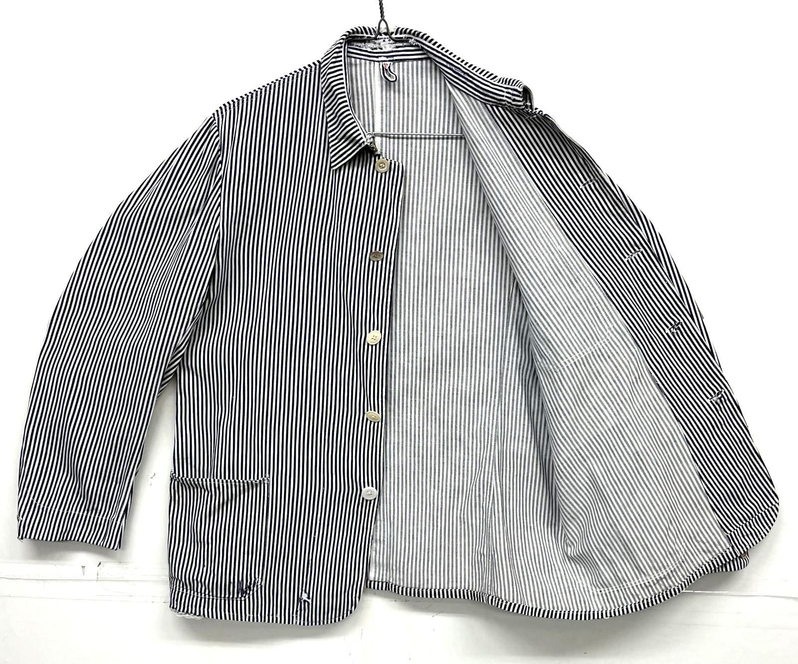 画像4: 50'S ユーロワーク Vポケット ワークジャケット カバーオール ストライプ (VINTAGE)