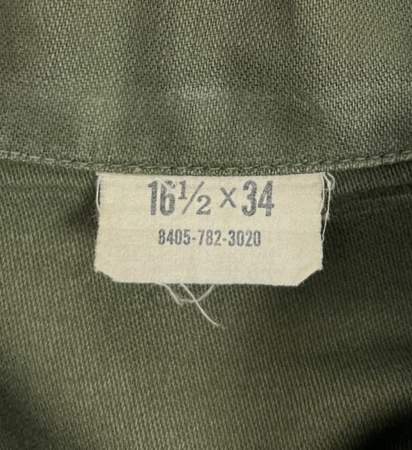 画像2: 60'S アメリカ軍 US ARMY OG107 コットンサテン ユーティリティシャツ 16 1/2 x 34 (VINTAGE)