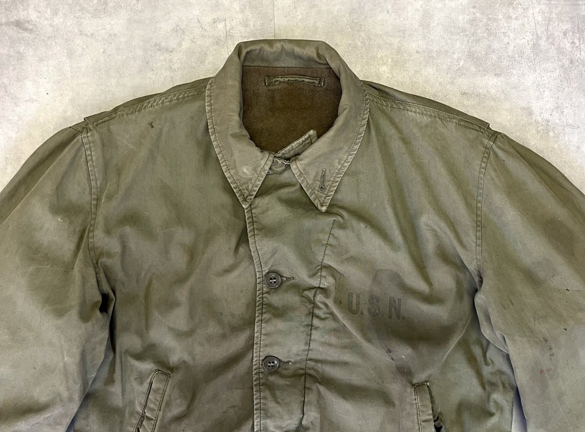画像: 40'S アメリカ軍 US NAVY "N-4" 裏地ウール ステンシル入り デッキジャケット CONMARコの字留めジップ (VINTAGE)