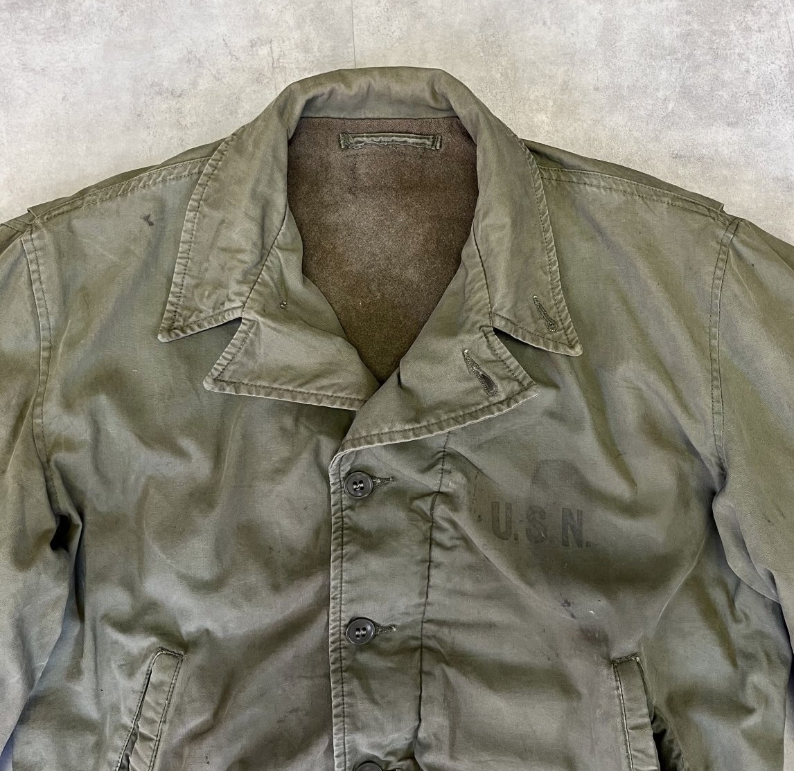 画像: 40'S アメリカ軍 US NAVY "N-4" 裏地ウール ステンシル入り デッキジャケット CONMARコの字留めジップ (VINTAGE)