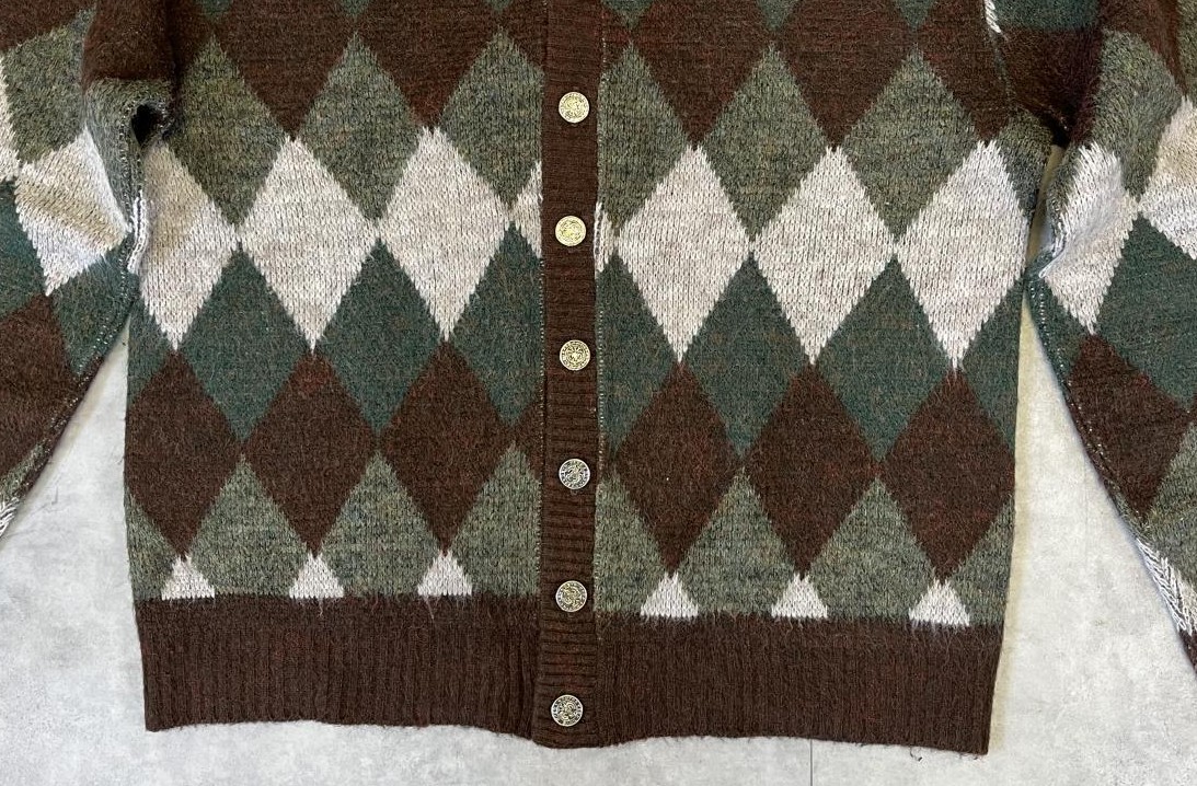 画像: 60'S CAMPUS メタルボタン オーロン ニットカーディガン アーガイル柄 USA製 (VINTAGE) 
