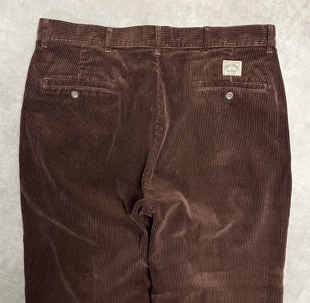 画像: 90'S RALPH LAUREN "ボックスロゴ" ツープリーツ 太畝コーデュロイパンツ ブラウン (VINTAGE)