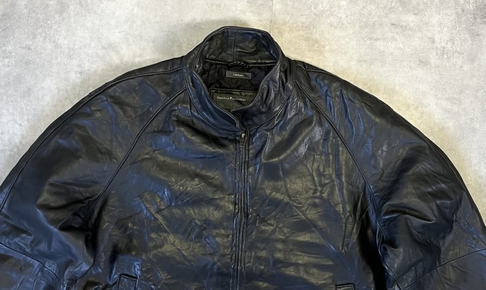 画像: 90'S PERRY ELLIS PORTFOLIO ラムスキン 裏地キルティング レザージャケット ブラック (VINTAGE)