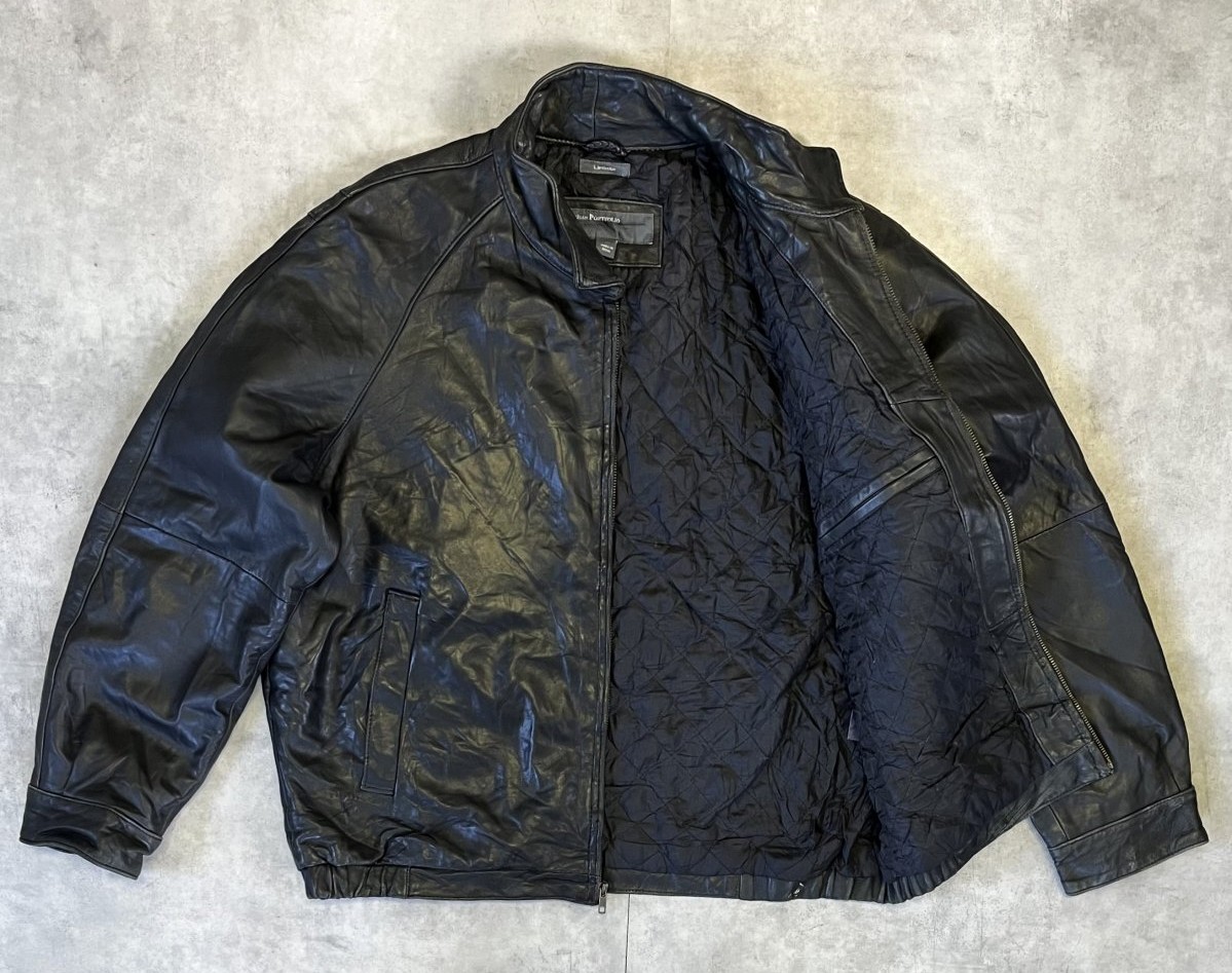 画像3: 90'S PERRY ELLIS PORTFOLIO ラムスキン 裏地キルティング レザージャケット ブラック (VINTAGE)