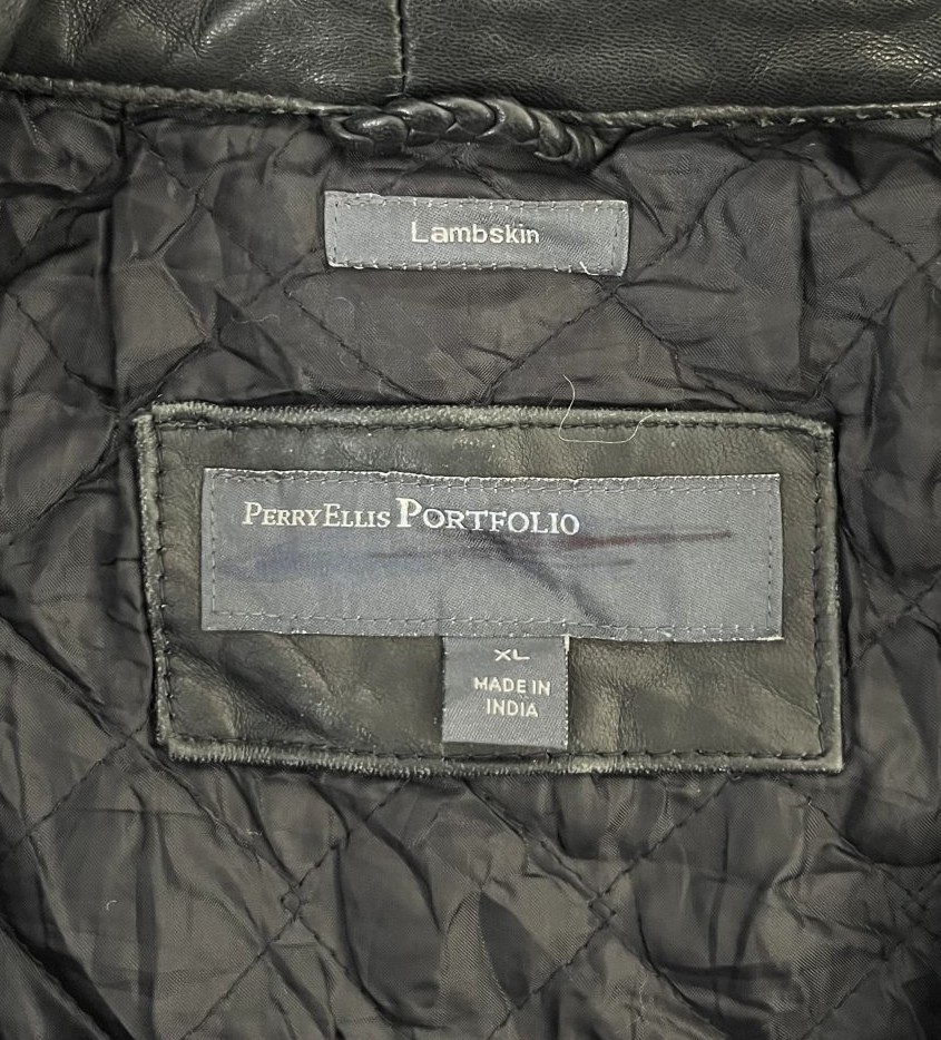 画像2: 90'S PERRY ELLIS PORTFOLIO ラムスキン 裏地キルティング レザージャケット ブラック (VINTAGE)