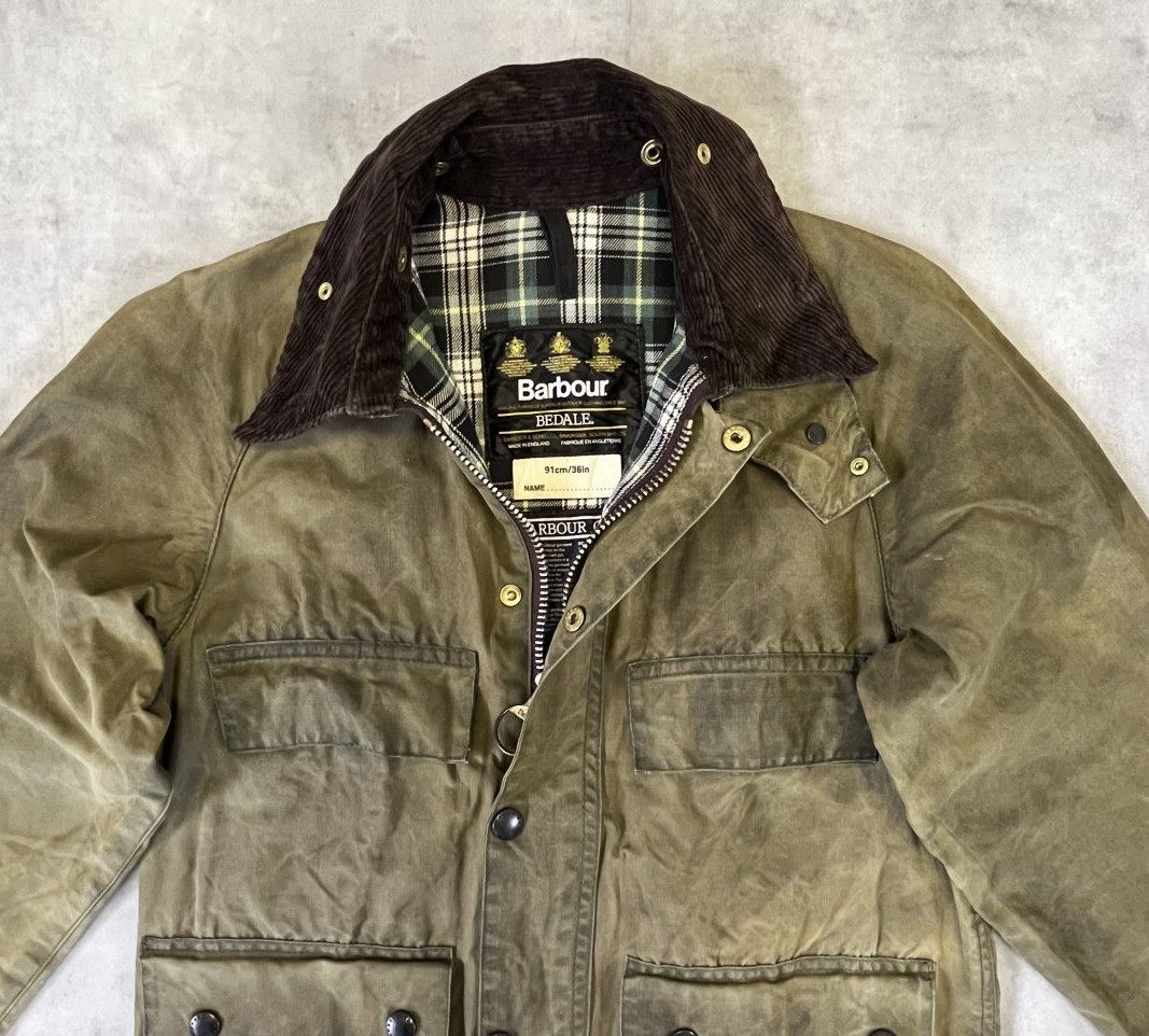 画像: 90'S BARBOUR 3クレスト "4POCKET BEDALE"  旧タグ オイルドジャケット オリーブ イングランド製 (VINTAGE)