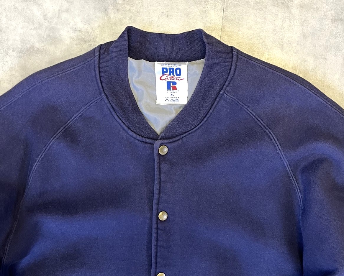 画像: 90'S RUSSELL ATHLETIC "PRO COTTON" 裏地ナイロン スナップボタン スウェットジャケット ネイビー USA製 (VINTAGE)