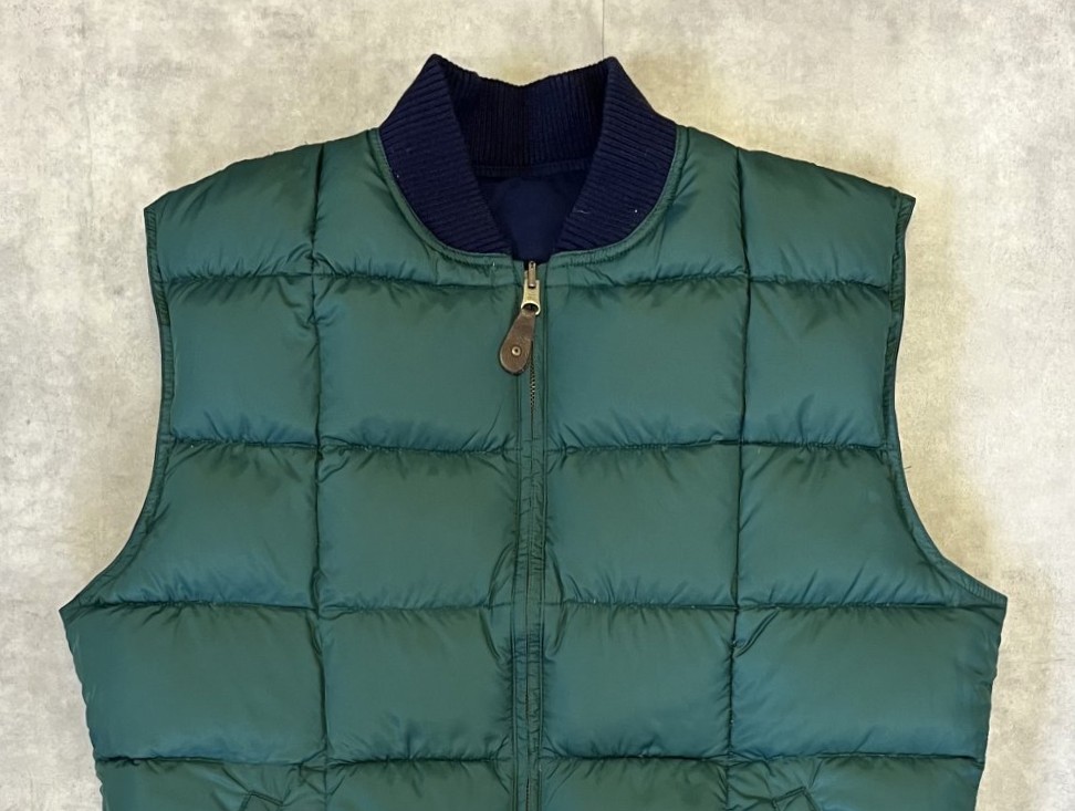 画像: 90'S EDDIE BAUER 白タグ グースダウン スクエアキルト リバーシブル ダウンベスト ネイビー/グリーン (VINTAGE)