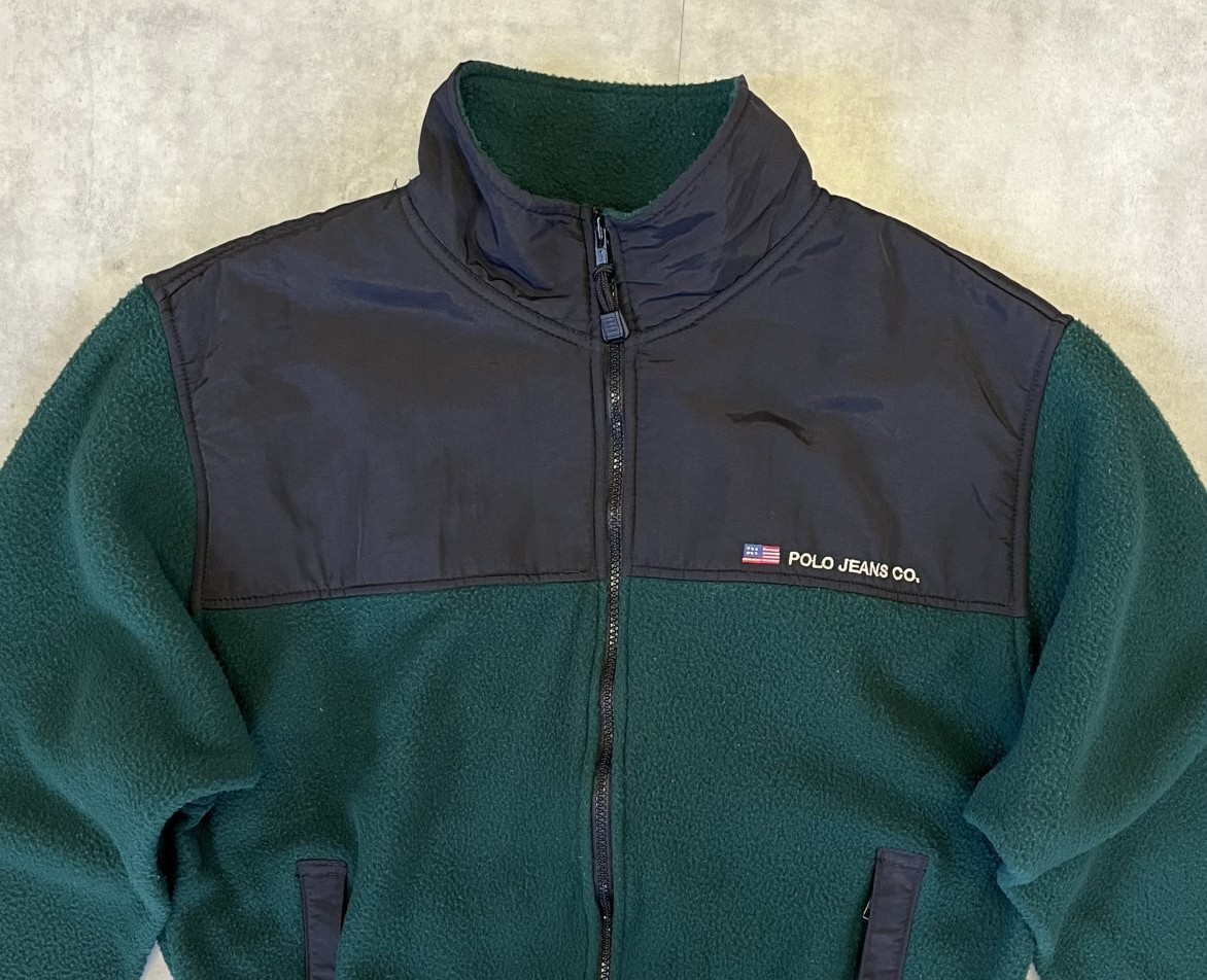 画像: 90'S RALPH LAUREN POLO JEANS ナイロン切り替え フリースジャケット ブラック/グリーン USA製 (VINTAGE)
