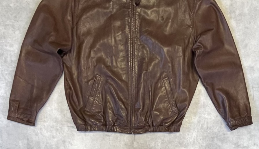 画像: 90'S RALPH LAUREN チンスト付き 裏地付き レザー ドリズラージャケット ブラウン (VINTAGE)