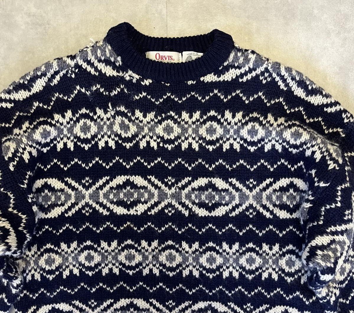 画像: 80'S ORVIS クルーネック フィッシャーマンセーター ネイビー/ホワイト イギリス製 (VINTAGE) 