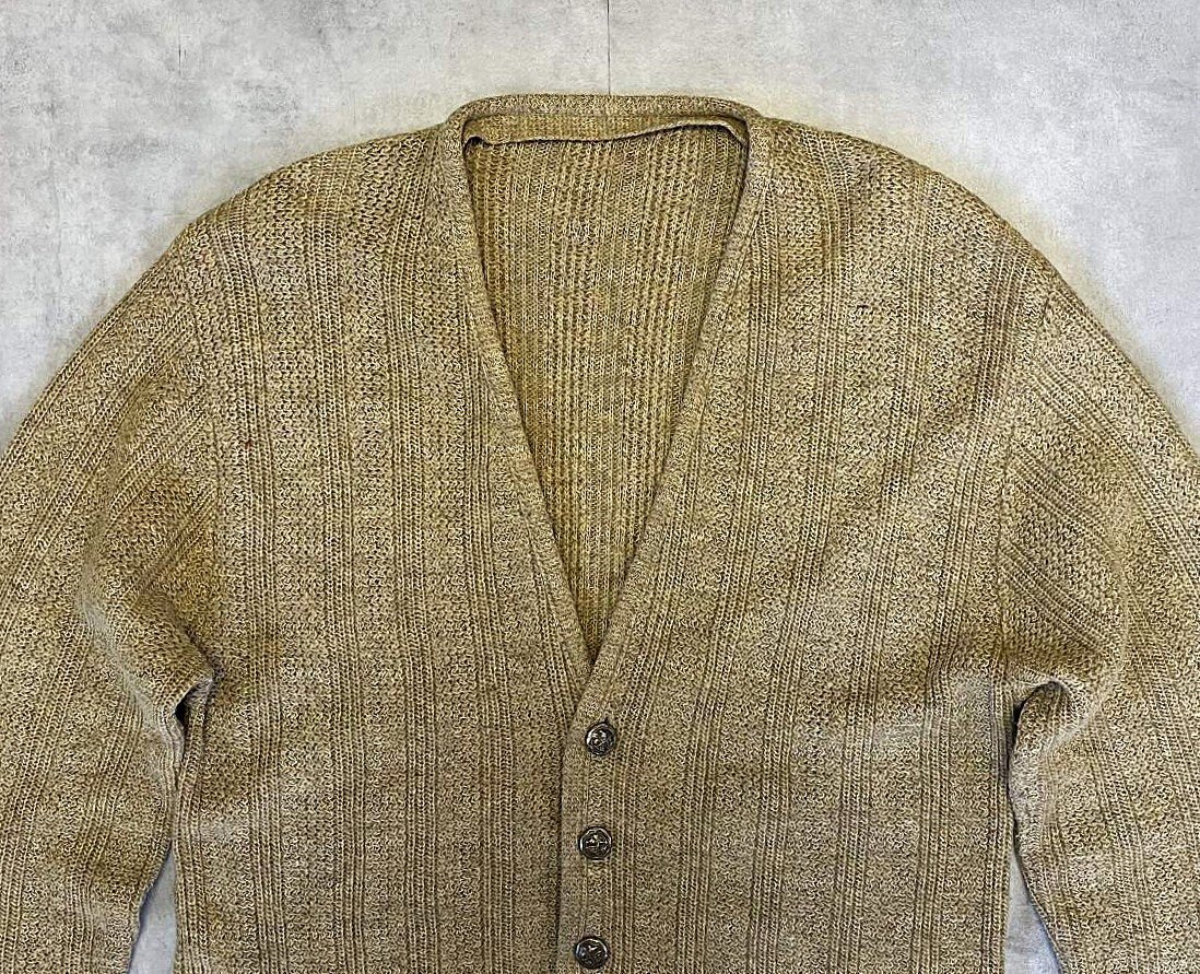 画像: 70'S UNKNOWN メタルボタン ニットカーディガン ダークベージュ (VINTAGE) 