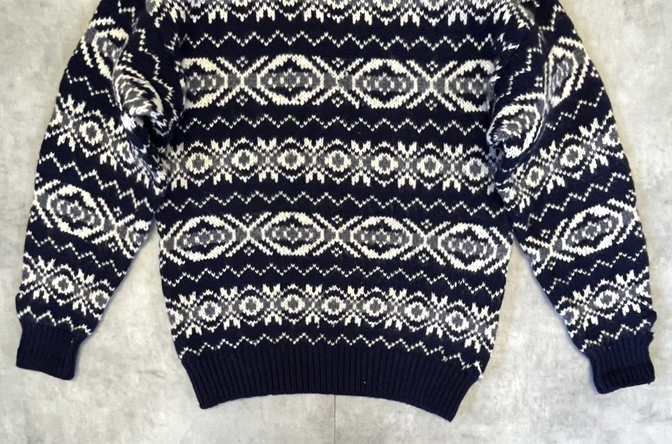 画像: 80'S ORVIS クルーネック フィッシャーマンセーター ネイビー/ホワイト イギリス製 (VINTAGE) 