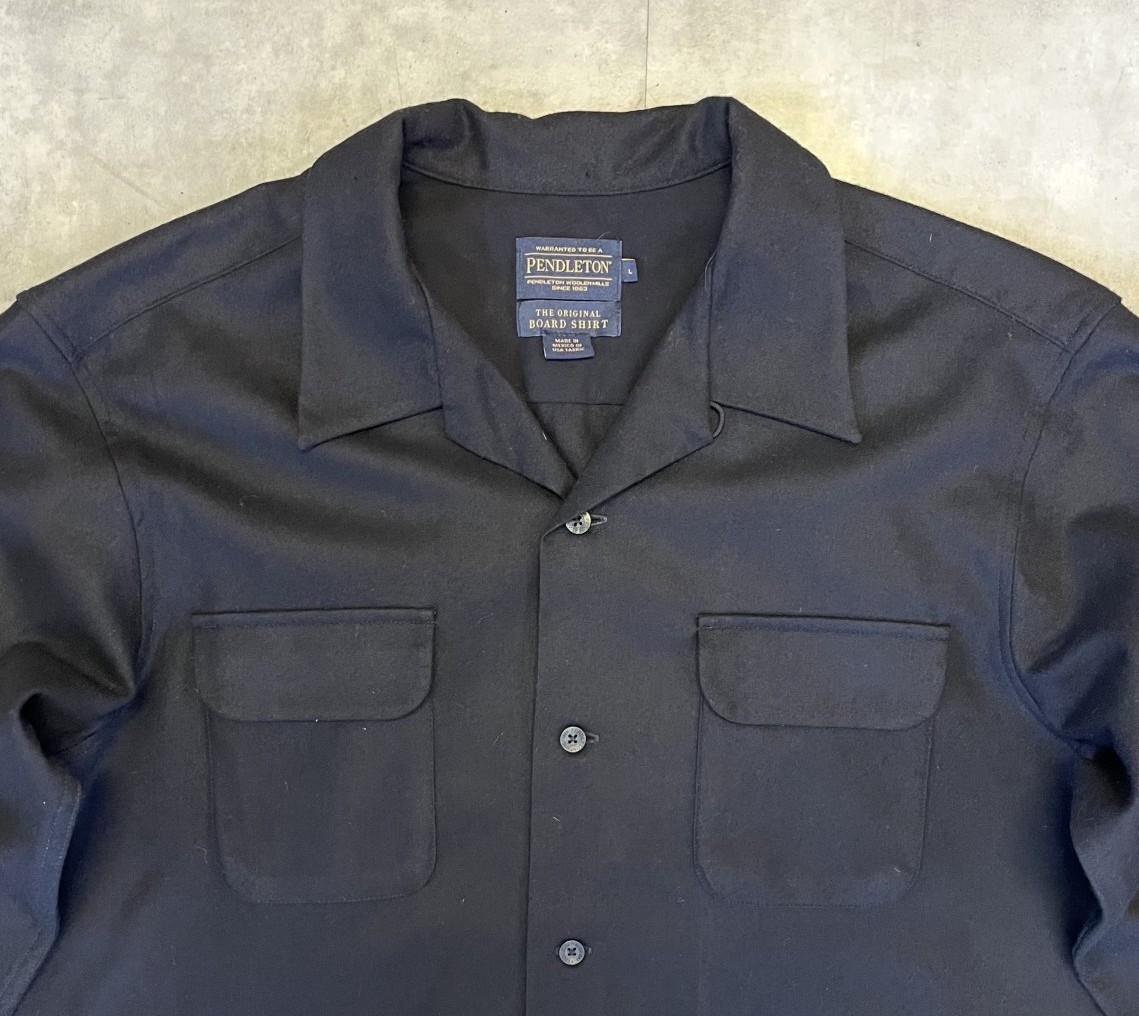 画像: 00'S PENDLETON "BOARD SHIRT" ウール オープンカラーシャツ ブラック (USED)