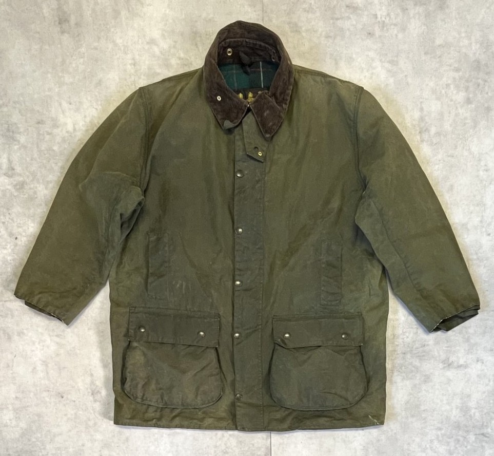 画像1: 90'S BARBOUR 3クレスト "NORTHUMBRIA" 旧タグ 裏地ウール オイルドジャケット オリーブ イングランド製 (VINTAGE)