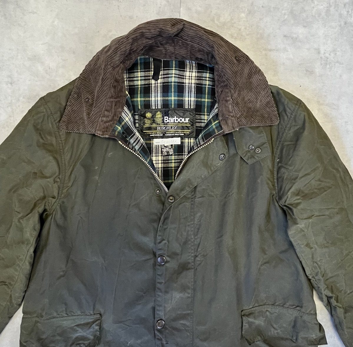 画像: 80'S BARBOUR 2クレスト "BURGHLEY" 旧タグ オイルドコート オリーブ イングランド製 (VINTAGE)