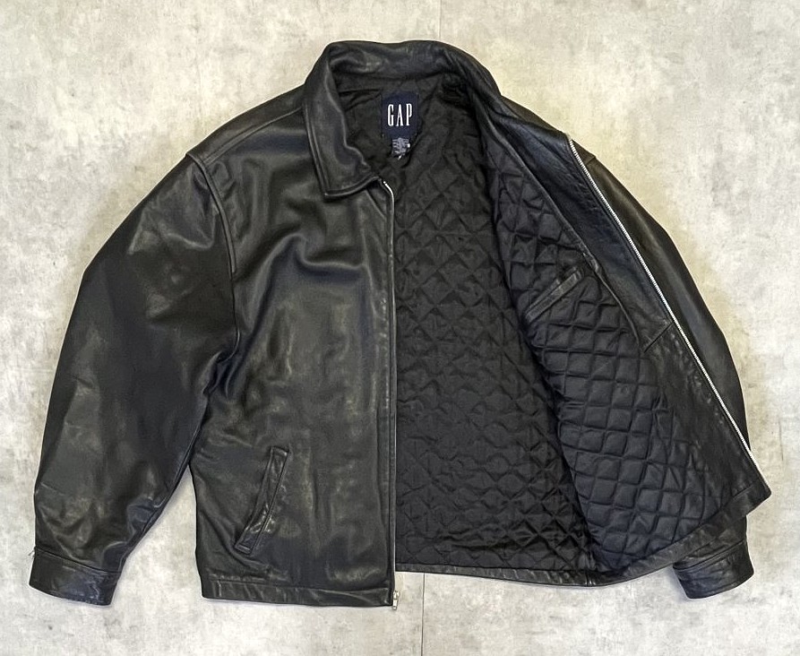 画像3: 00'S GAP 旧タグ 裏地キルティング レザー ドリズラージャケット ブラック (VINTAGE)