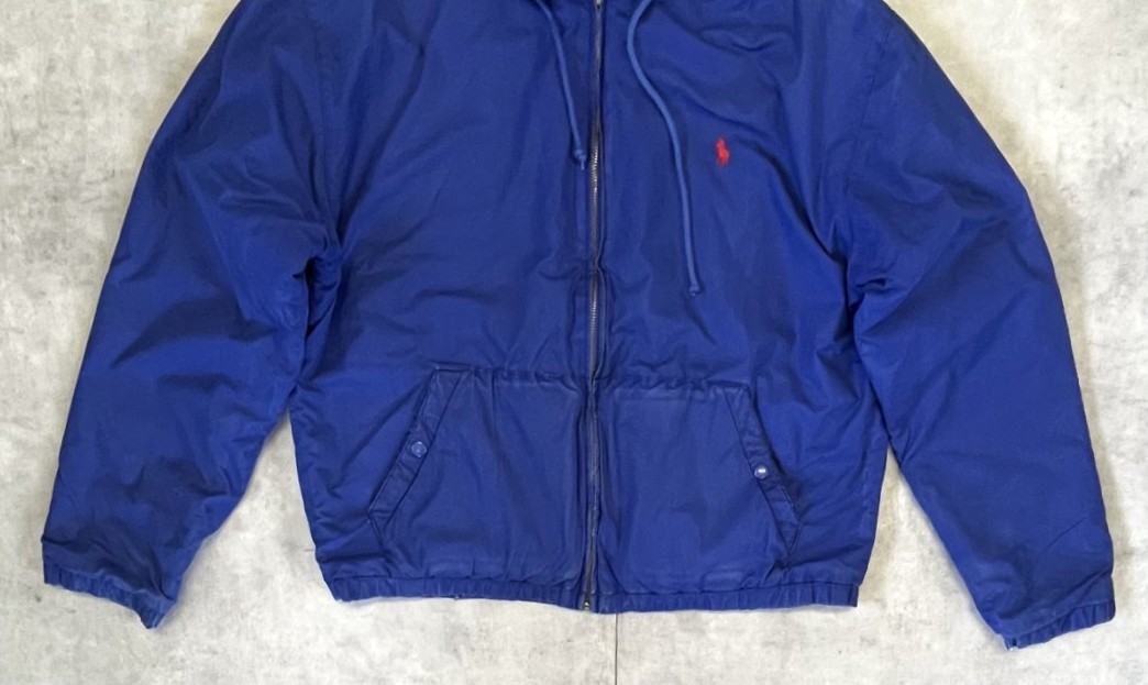 画像: 90'S RALPH LAUREN チンスト付き フード付き 裏地フリース ドリズラージャケット ダークブルー (VINTAGE)