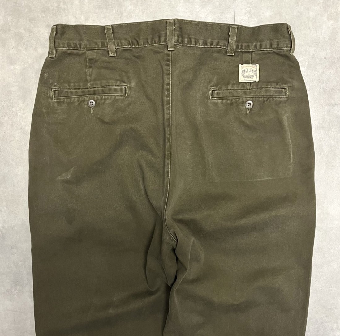 画像: 90'S RALPH LAUREN "ボックスロゴ" ツープリーツ チノパンツ オリーブ USA製 (VINTAGE)