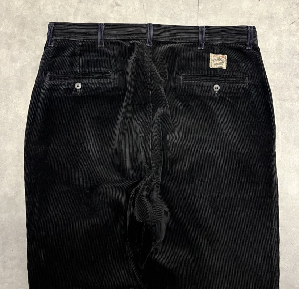 画像: 90'S RALPH LAUREN "ボックスロゴ" ツープリーツ 太畝コーデュロイパンツ ブラック USA製 (VINTAGE)