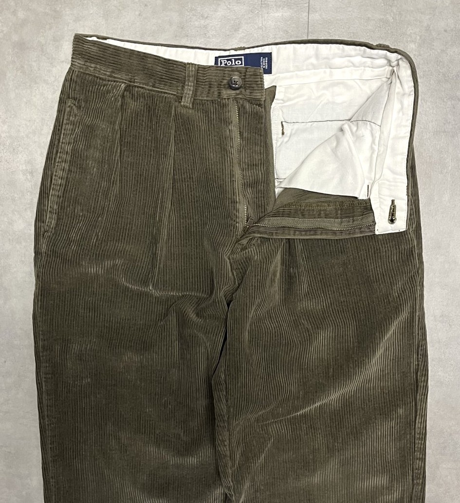 画像: 90'S RALPH LAUREN "ANDREW PANT" ツープリーツ 太畝コーデュロイパンツ ダークオリーブ (VINTAGE)