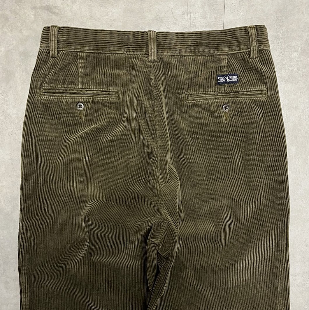 画像: 90'S RALPH LAUREN "ANDREW PANT" ツープリーツ 太畝コーデュロイパンツ ダークオリーブ (VINTAGE)