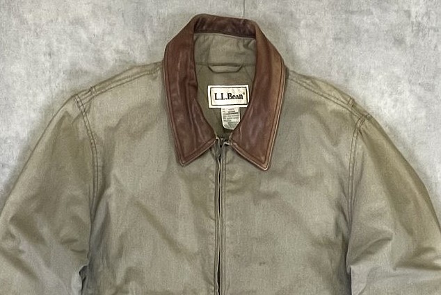 画像: 90'S LL Bean 襟レザー 裏地キルティング ドリズラージャケット カーキ (VINTAGE)