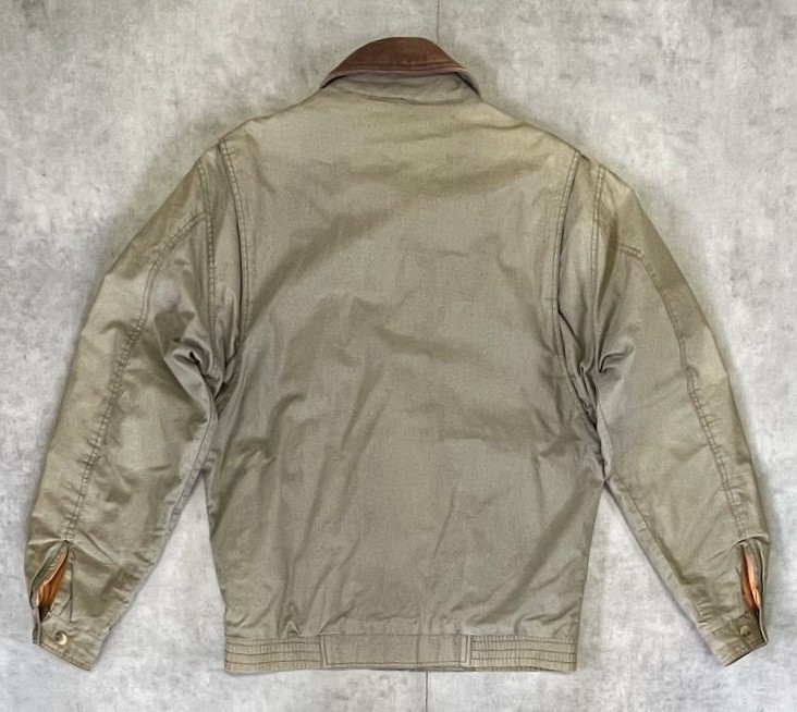 画像4: 90'S LL Bean 襟レザー 裏地キルティング ドリズラージャケット カーキ (VINTAGE)