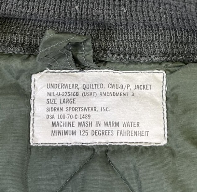 画像2: 70'S アメリカ軍 USAF "CWU-9/P 初期型" キルティング ライナージャケット セージグリーン (VINTAGE) 