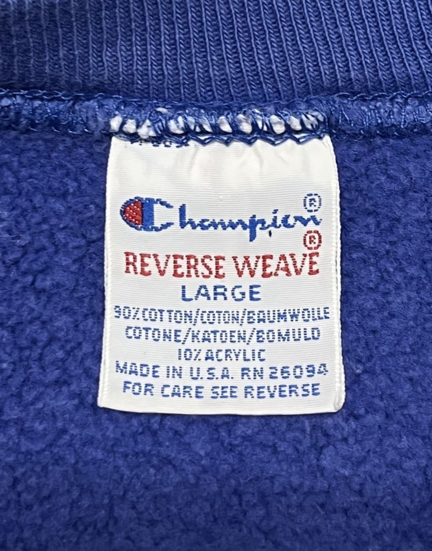 画像2: 90'S CHAMPION 刺繍タグ 筆記体ロゴ同色刺繍 リバースウィーブ ブルー USA製 (VINTAGE)