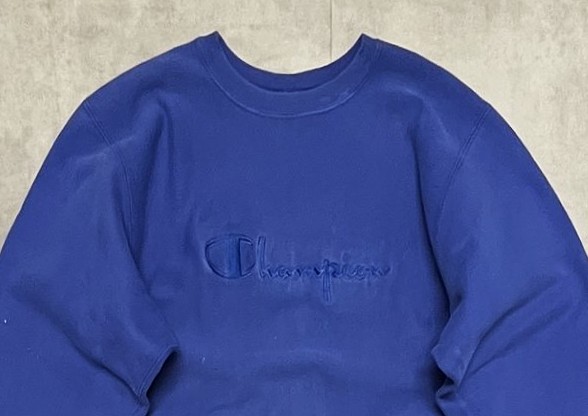 画像: 90'S CHAMPION 刺繍タグ 筆記体ロゴ同色刺繍 リバースウィーブ ブルー USA製 (VINTAGE)