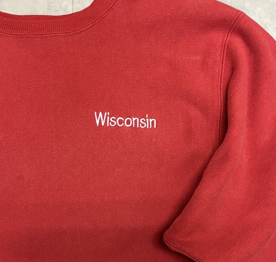 画像3: 90'S CHAMPION "WISCONSIN" 刺繍タグ リバースウィーブ レッド USA製 (VINTAGE)