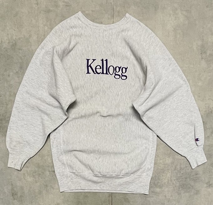 画像1: 90'S CHAMPION "KELLOGG" 刺繍タグ リバースウィーブ グレー USA製 (VINTAGE)