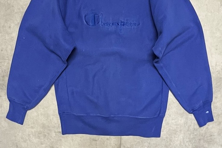 画像: 90'S CHAMPION 刺繍タグ 筆記体ロゴ同色刺繍 リバースウィーブ ブルー USA製 (VINTAGE)