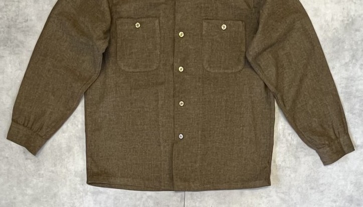 画像: 60'S PENDLETON "BOARD SHIRT" ウール オープンカラーシャツ ダークカーキ USA製 (VINTAGE)